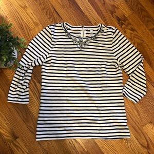 Jcrew 3/4 sleeve striped top with sparkly collar